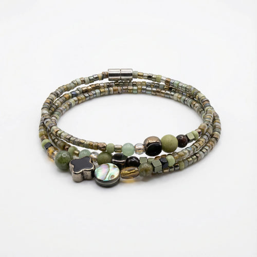 KYOTO - Bracelet femme 3 rangs aventurine verte