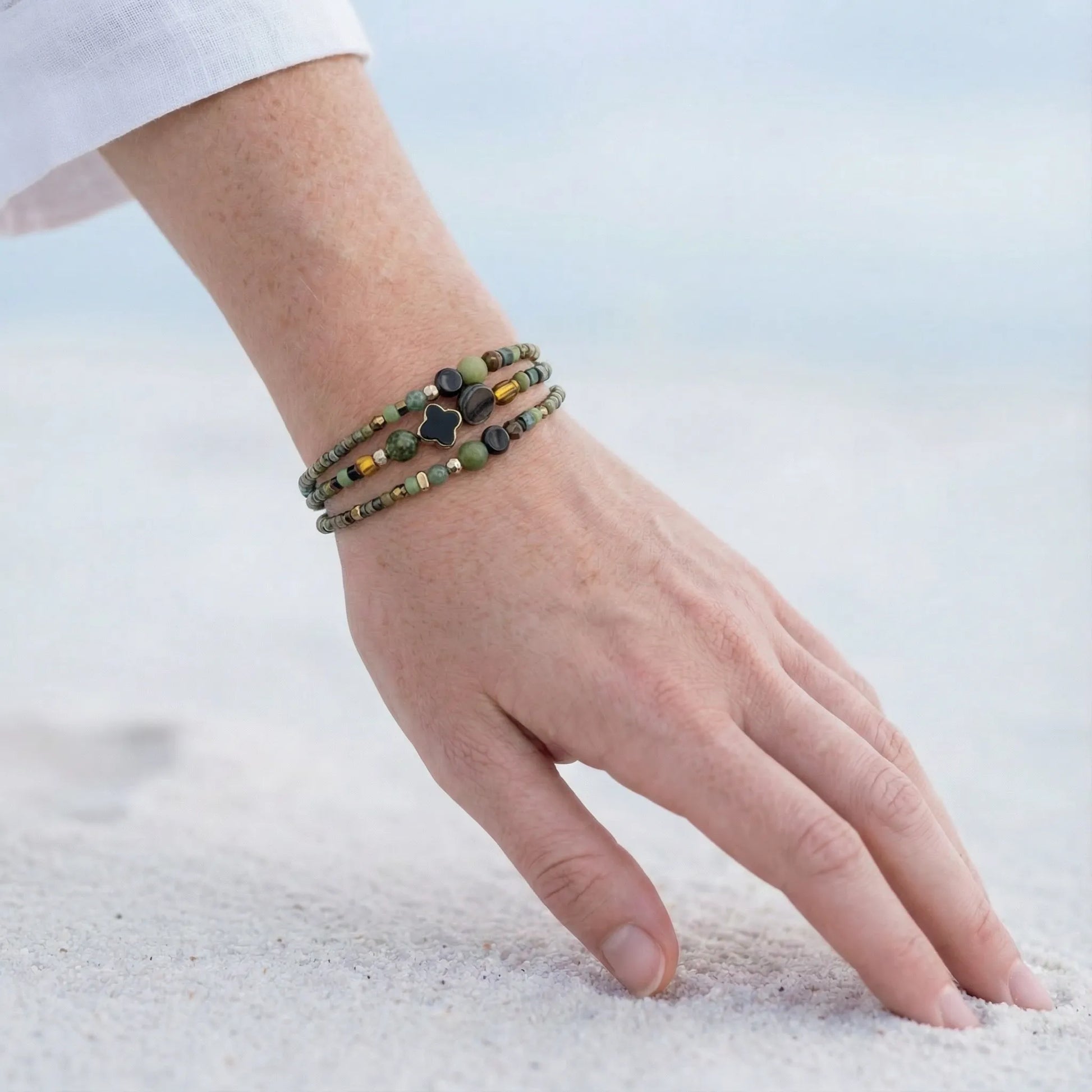 KYOTO - Bracelet femme 3 rangs aventurine verte - vue detail