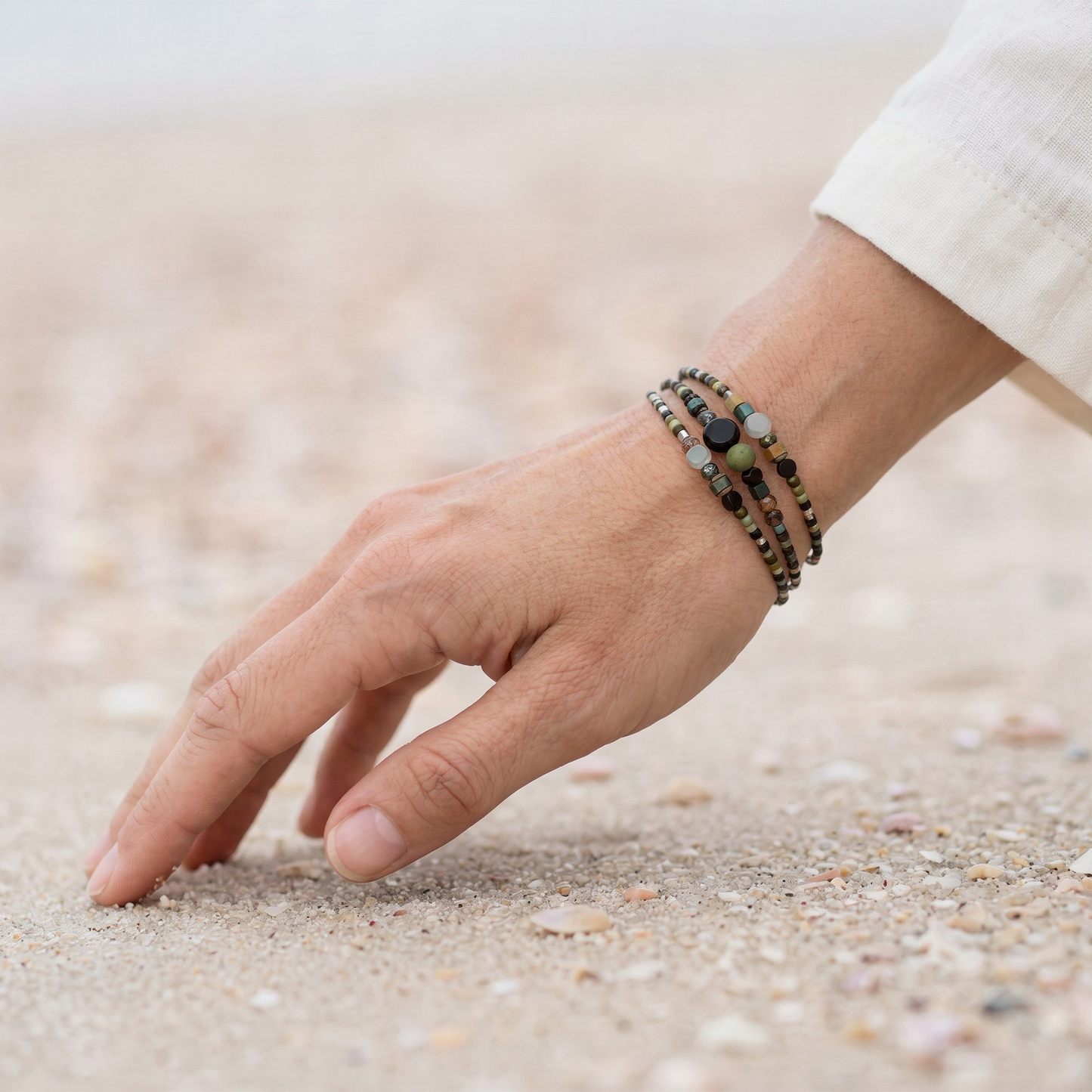 HANOI - Bracelet femme 3 rangs turquoise - vue detail