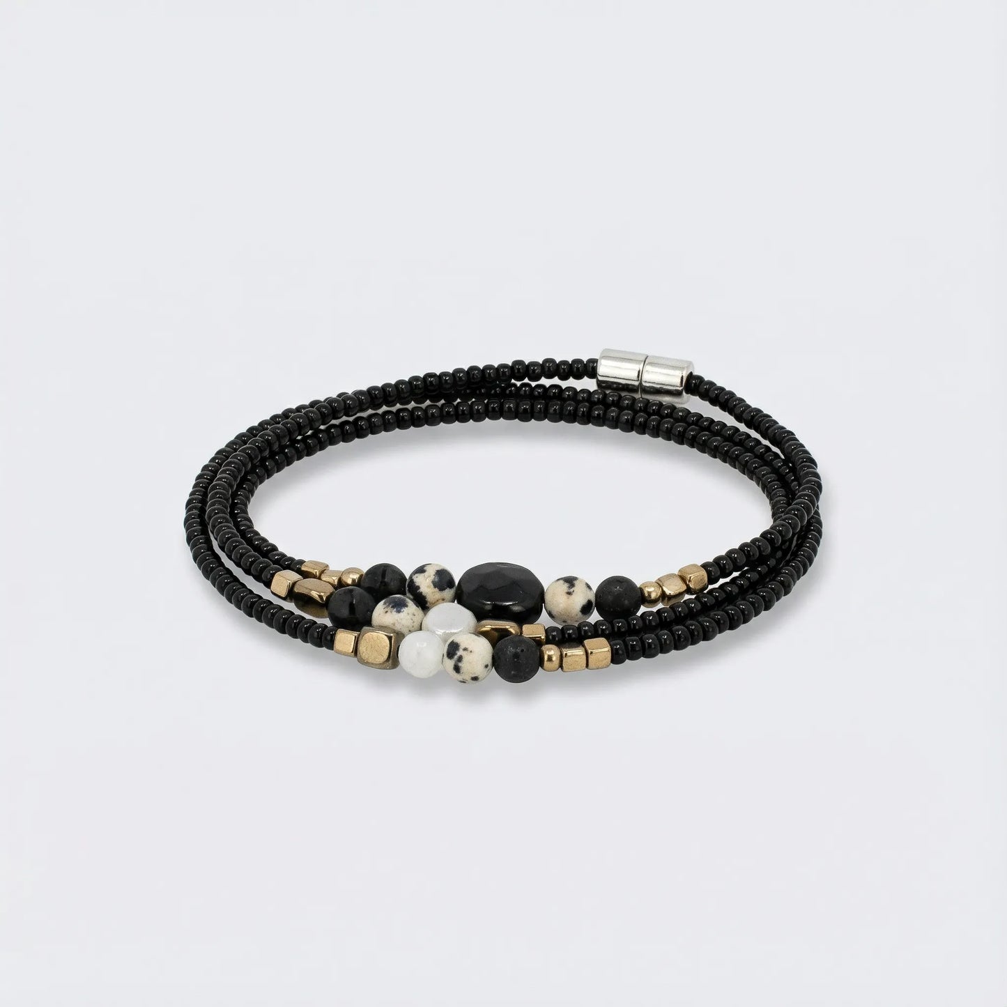 ANGKOR - Bracelet femme 3 rangs jaspe dalmatien