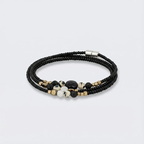 ANGKOR - Bracelet femme 3 rangs jaspe dalmatien