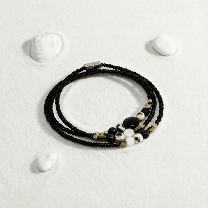 ANGKOR - Bracelet femme 3 rangs jaspe dalmatien - zoom