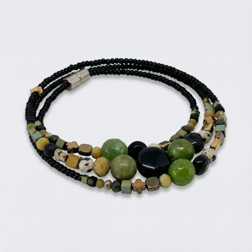 SA PA - Bracelet femme 3 rangs jade vert