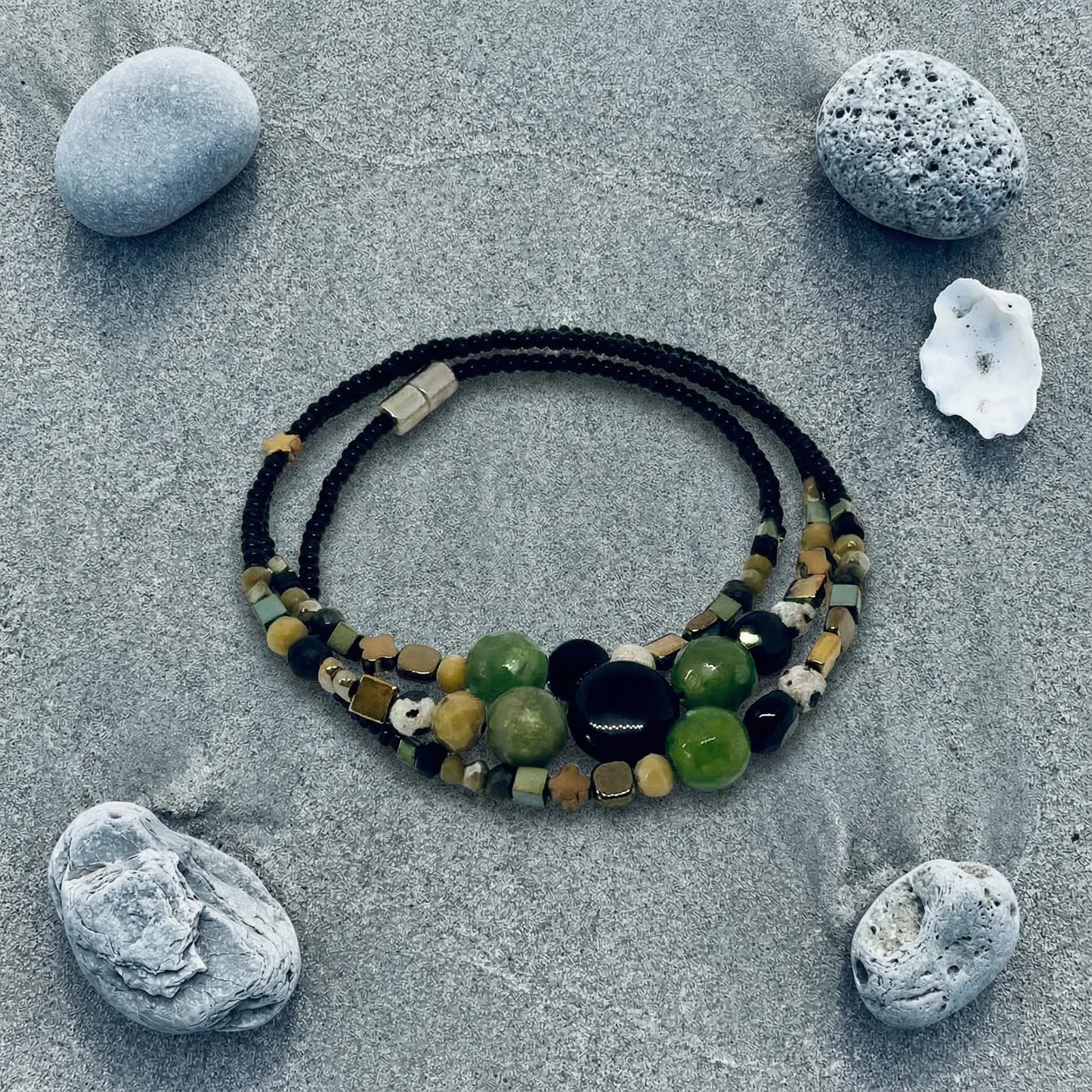 SA PA - Bracelet femme 3 rangs jade vert - zoom