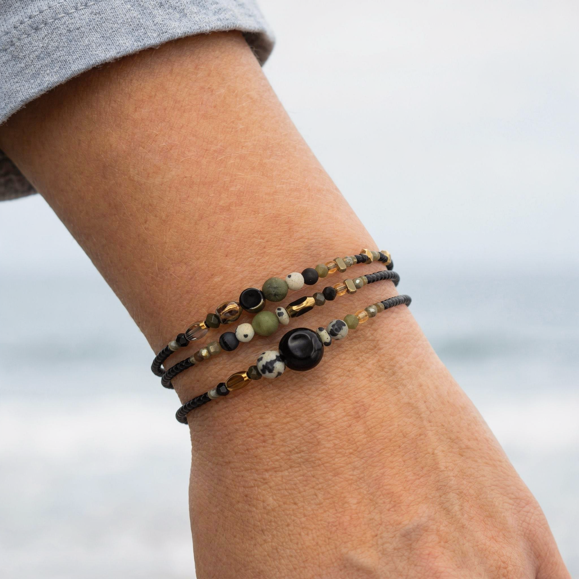 OSAKA - Bracelet femme 3 rangs jade vert - vue detail