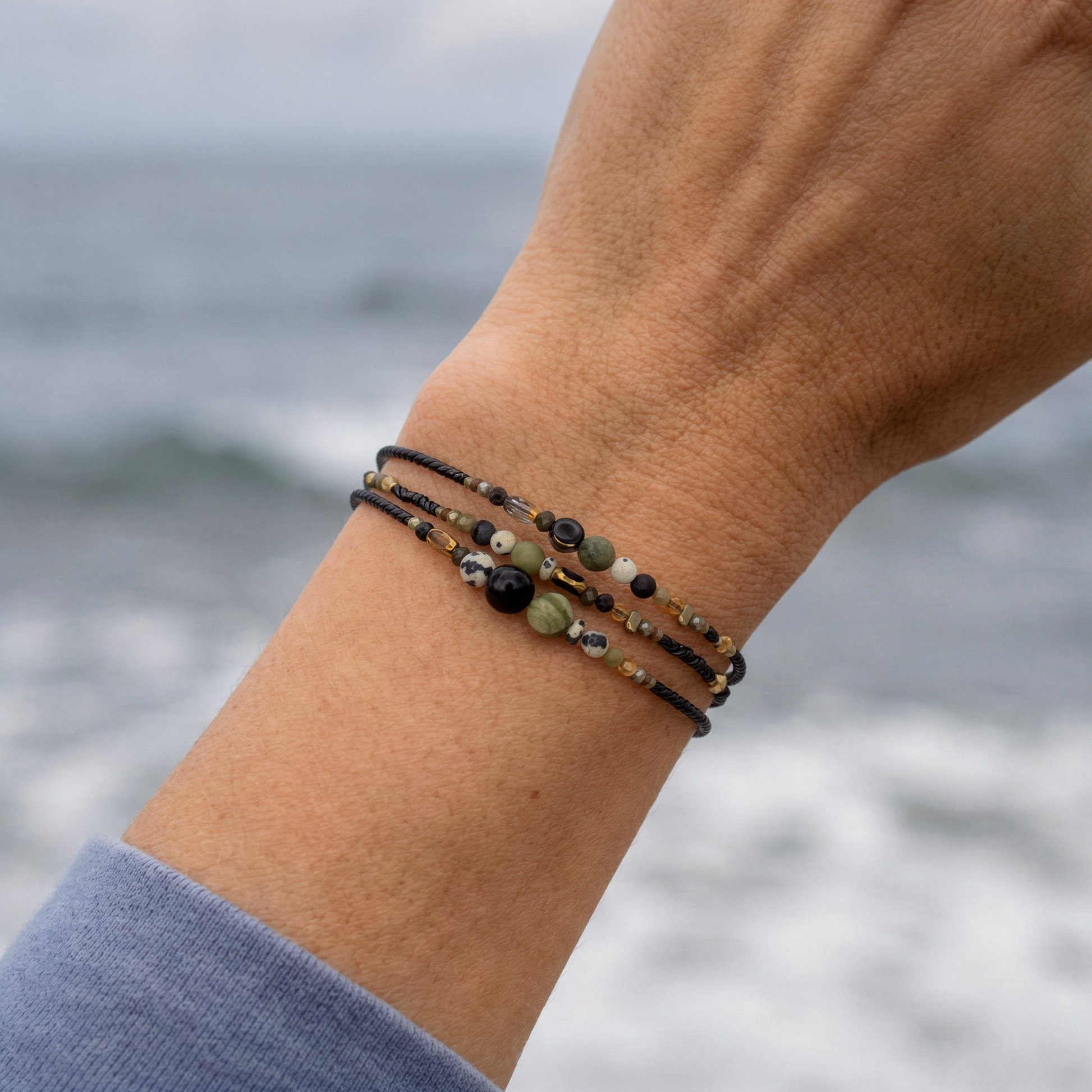 OSAKA - Bracelet femme 3 rangs jade vert - porte