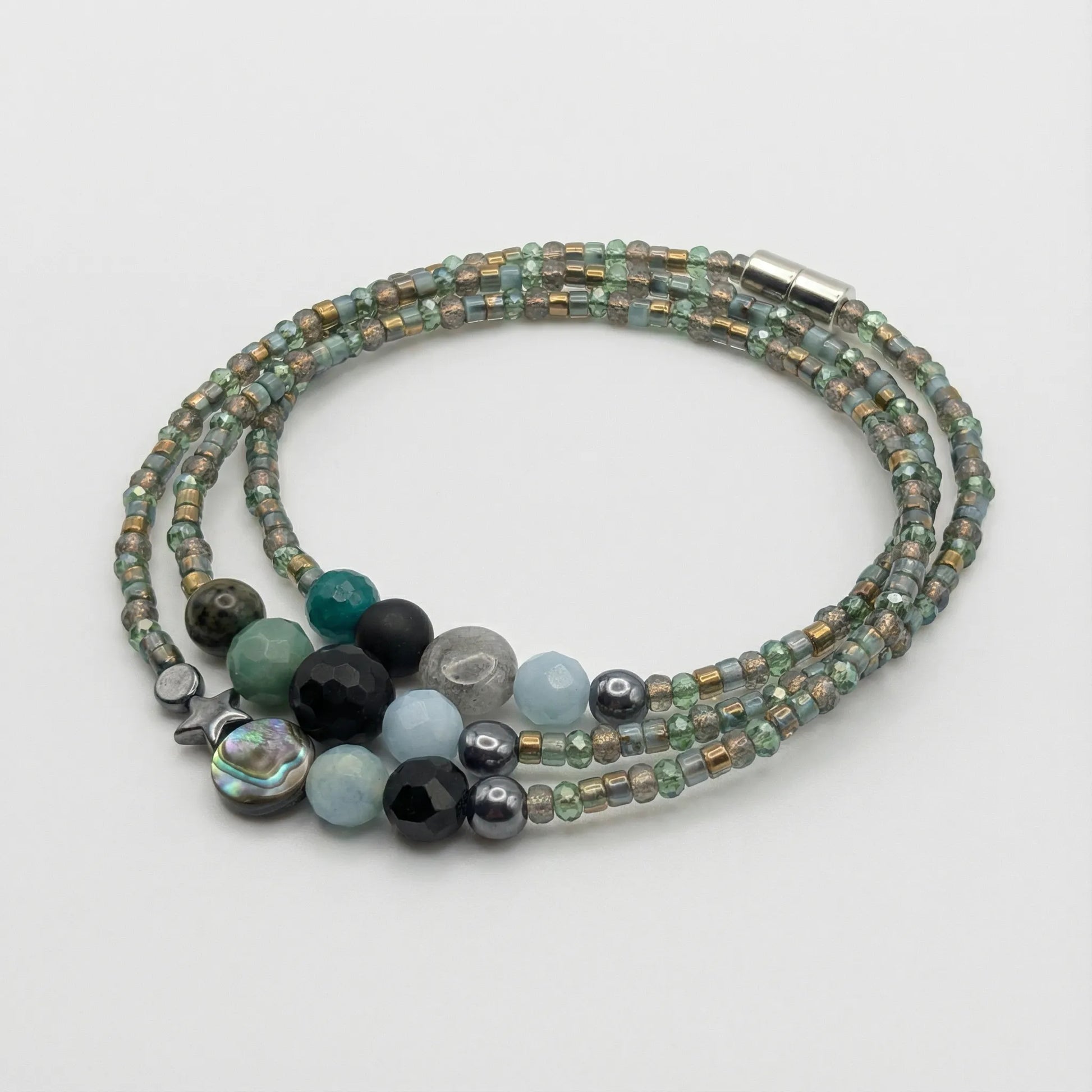 CANBERRA - Bracelet femme 3 rangs jade vert