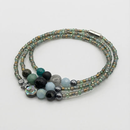 CANBERRA - Bracelet femme 3 rangs jade vert