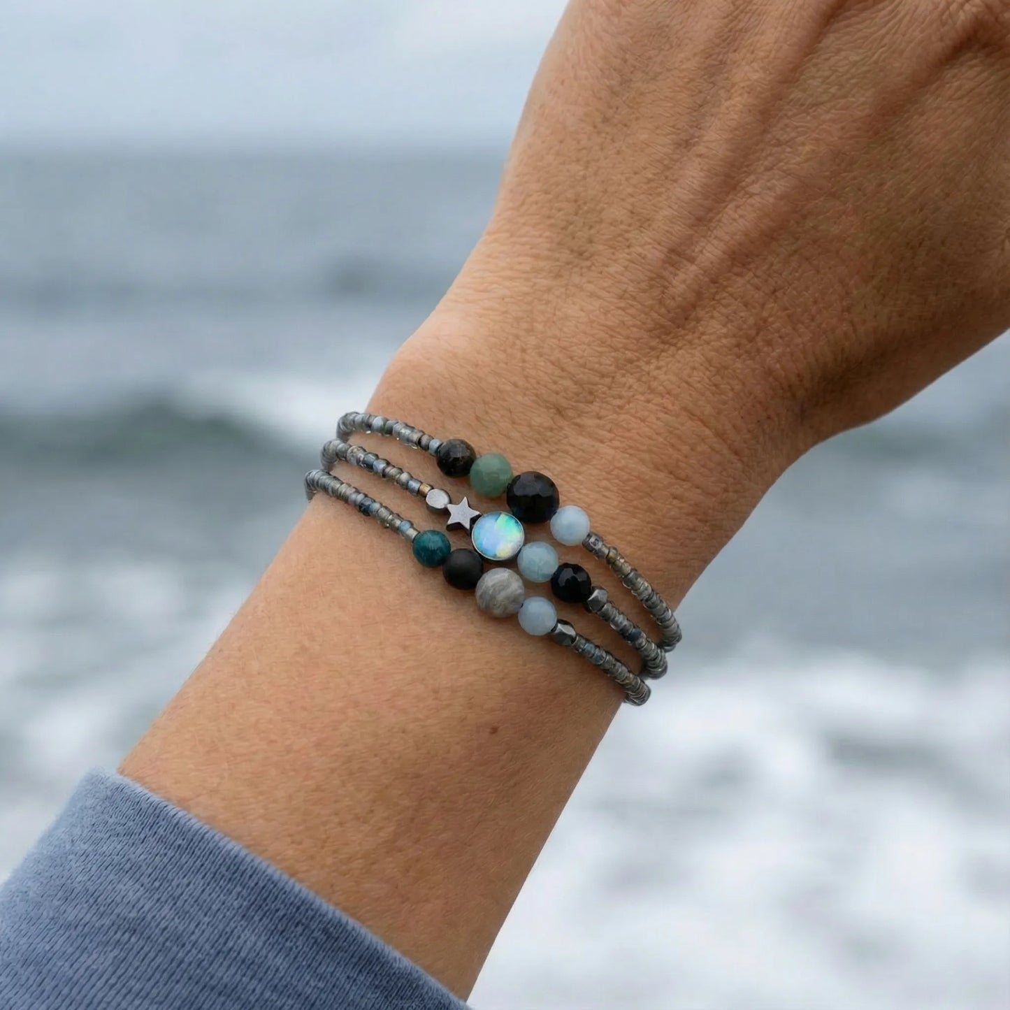 CANBERRA - Bracelet femme 3 rangs jade vert - porte