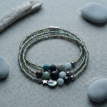 CANBERRA - Bracelet femme 3 rangs jade vert - zoom