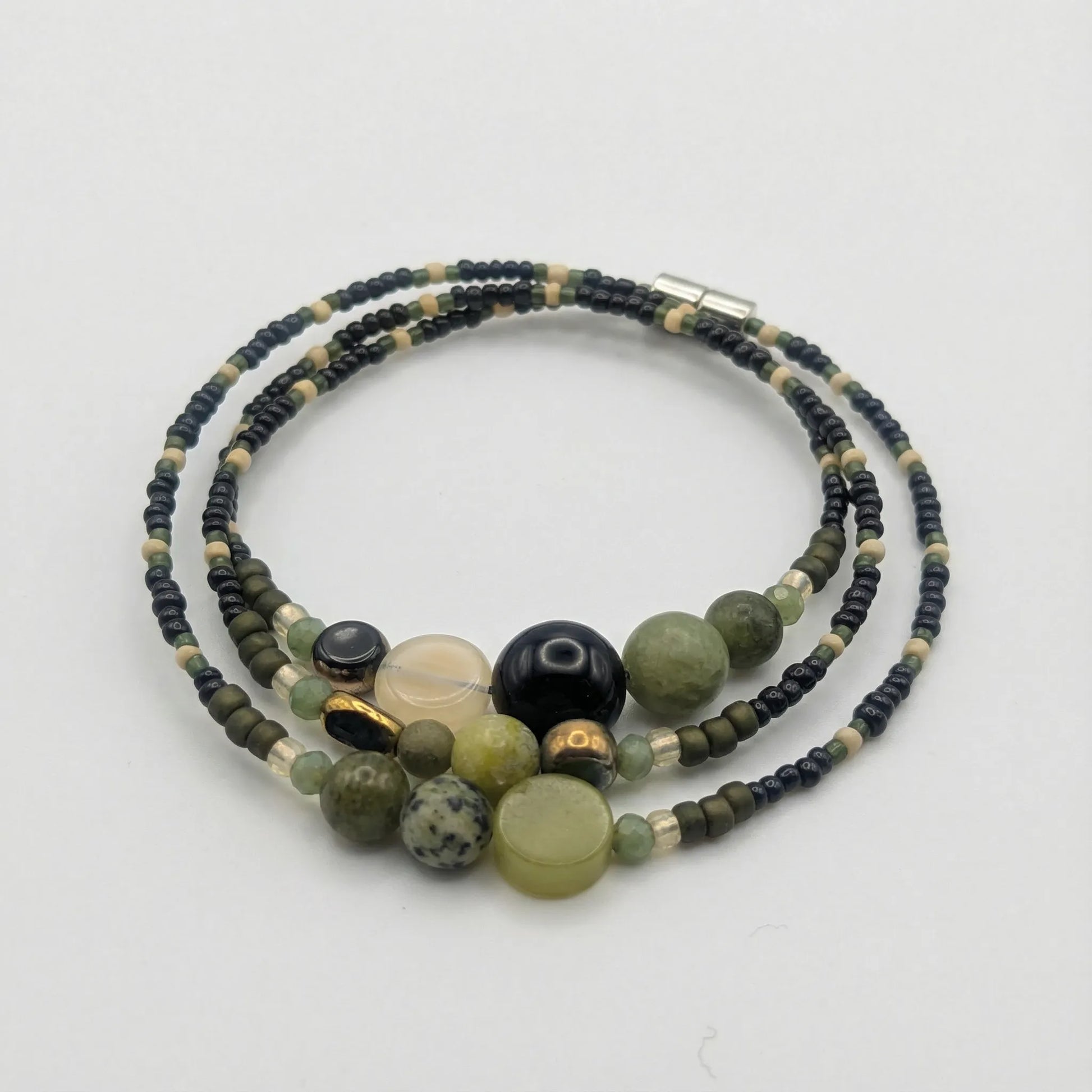 MANILLE - Bracelet femme 3 rangs jade vert