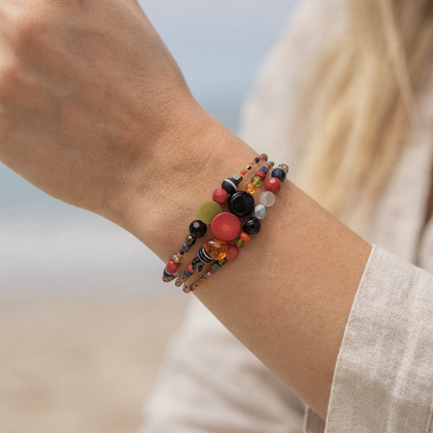 KIGALI - Bracelet femme 3 rangs œil de tigre - vue detail