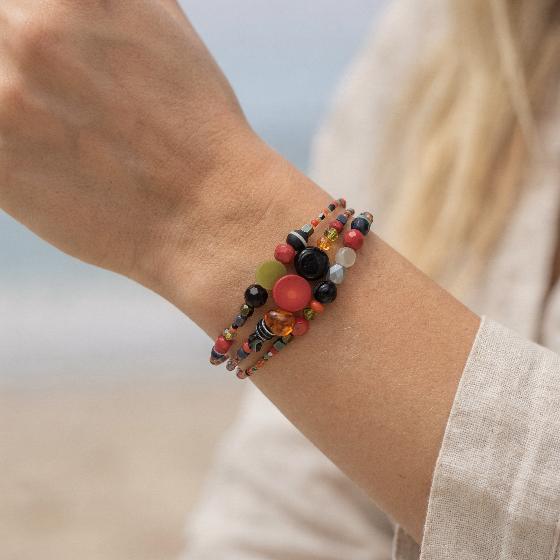 KIGALI - Bracelet femme 3 rangs œil de tigre - vue detail