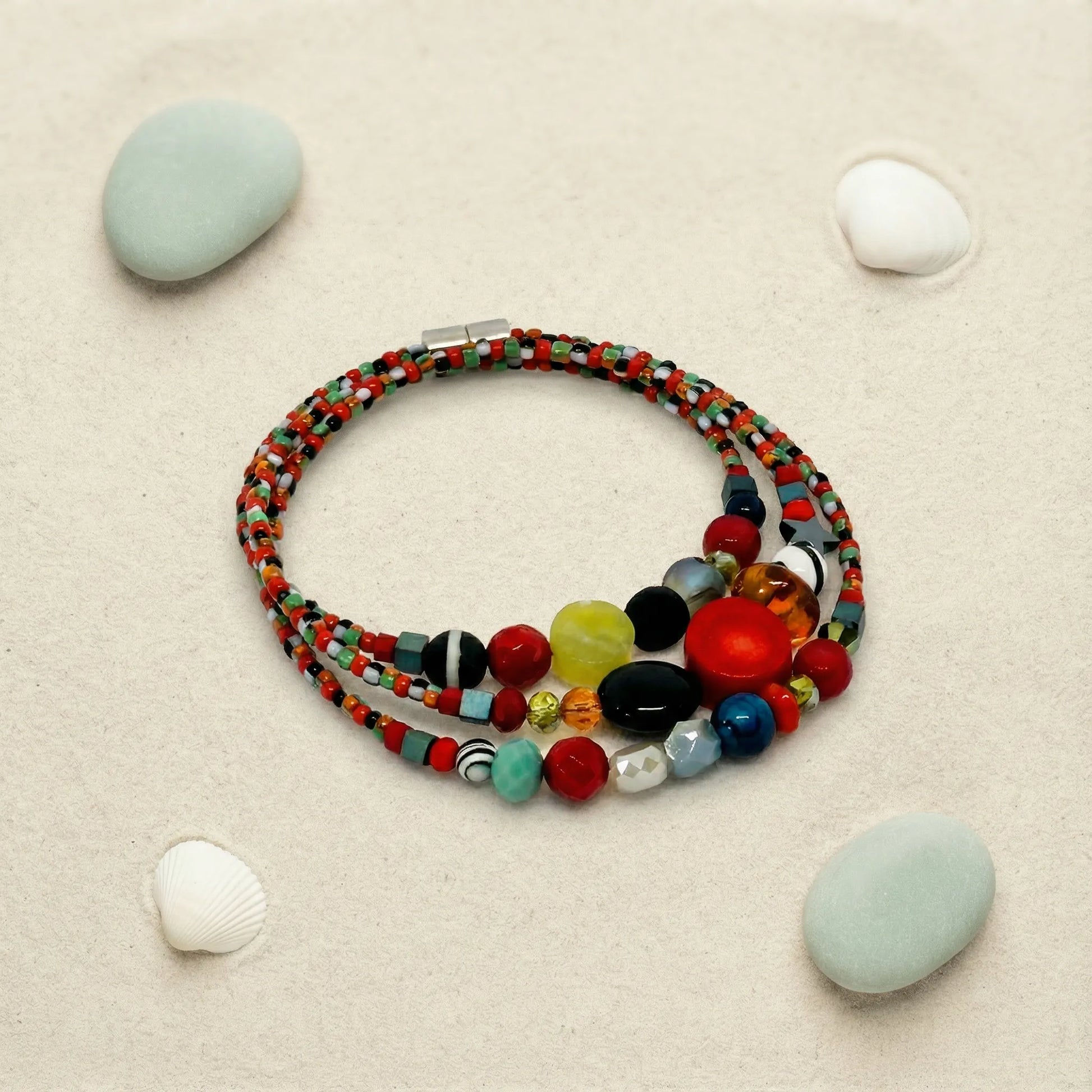 KIGALI - Bracelet femme 3 rangs œil de tigre - zoom