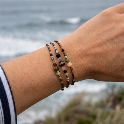 MUMBAI - Bracelet femme 3 rangs agate verte - porte