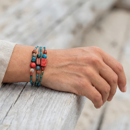 DAKAR - Bracelet femme 3 rangs jaspe rouge - porte