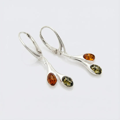 Boucles d'oreilles ambre multicolore ovale modèle 4CVR