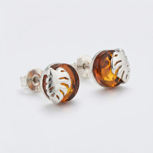Boucles d'oreilles ambre cognac modèle 9EOR argent rhodié