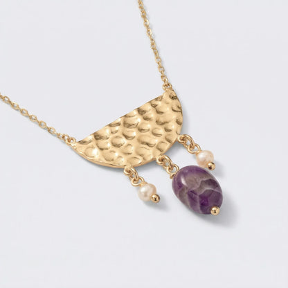 Collier améthyste ovale en argent doré 925 modèle L04D