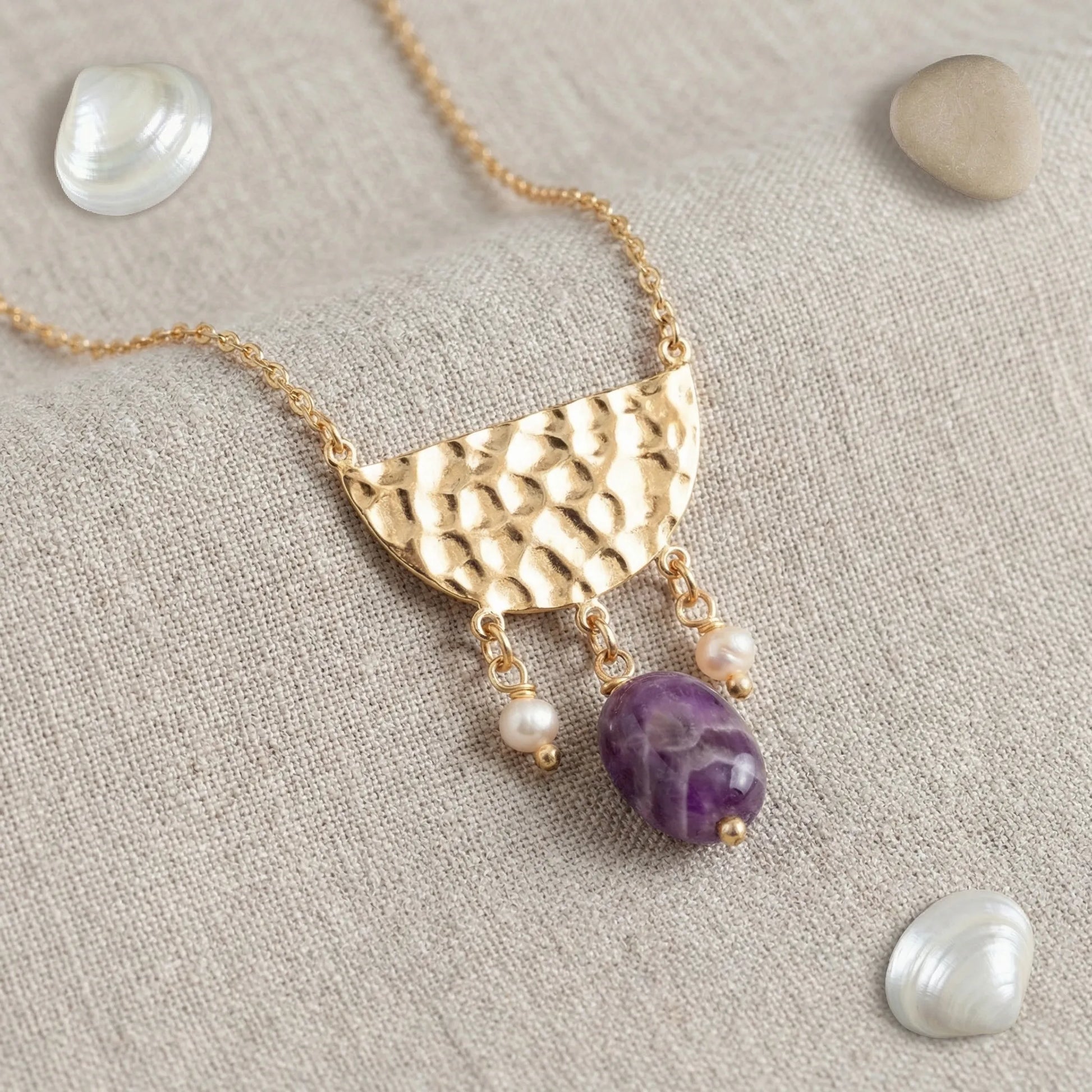 Collier améthyste ovale en argent doré 925 modèle L04D - zoom