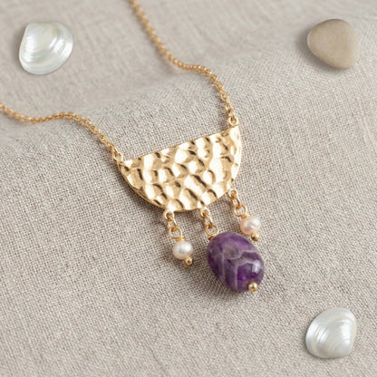 Collier améthyste ovale en argent doré 925 modèle L04D - zoom