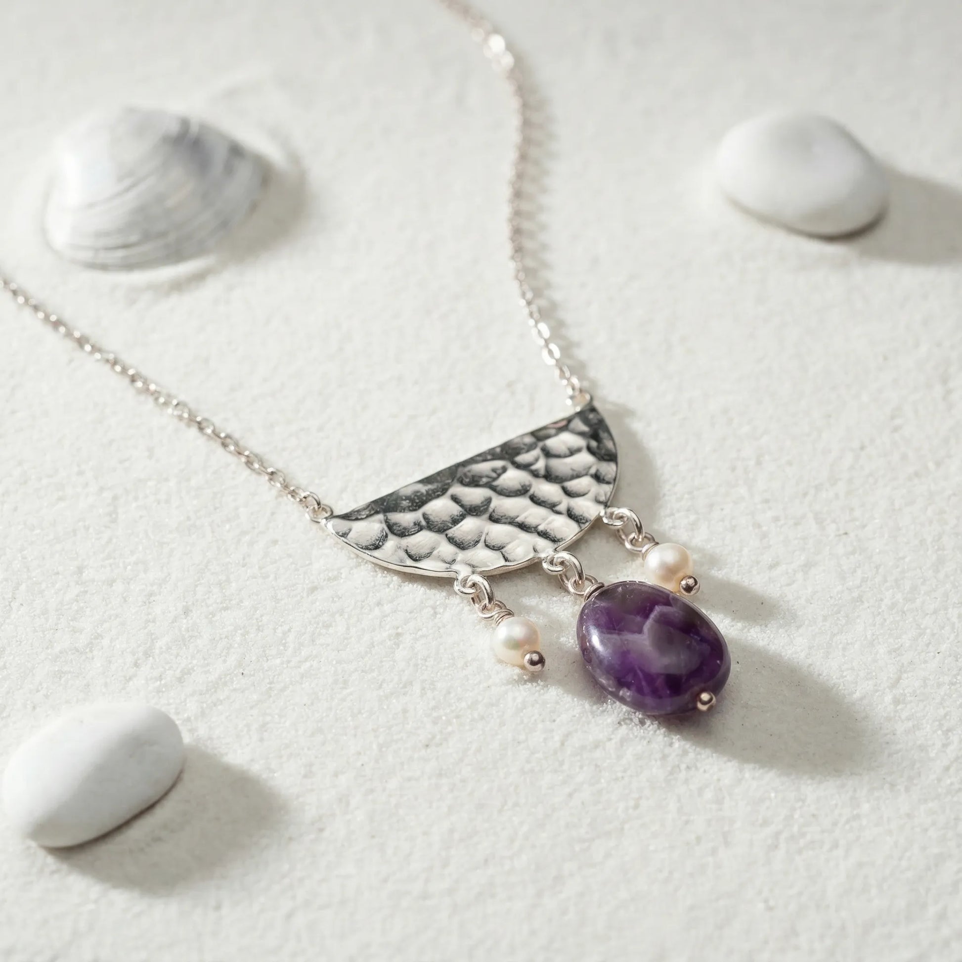 Collier améthyste multicolore ovale en argent rhodié 925 - zoom