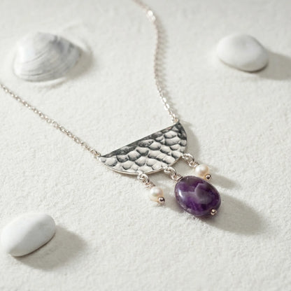 Collier améthyste multicolore ovale en argent rhodié 925 - zoom