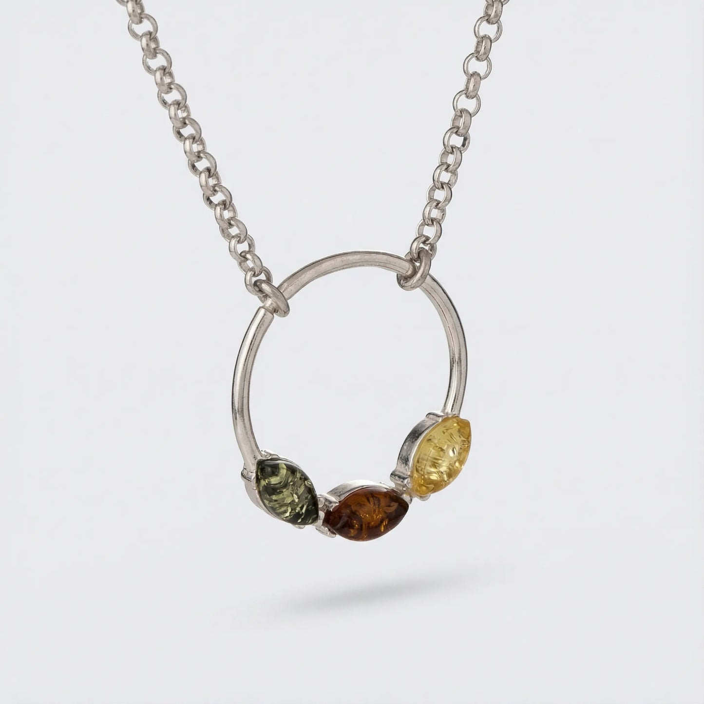 Collier ambre multicolore en argent rhodié 925