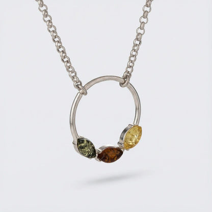 Collier ambre multicolore en argent rhodié 925