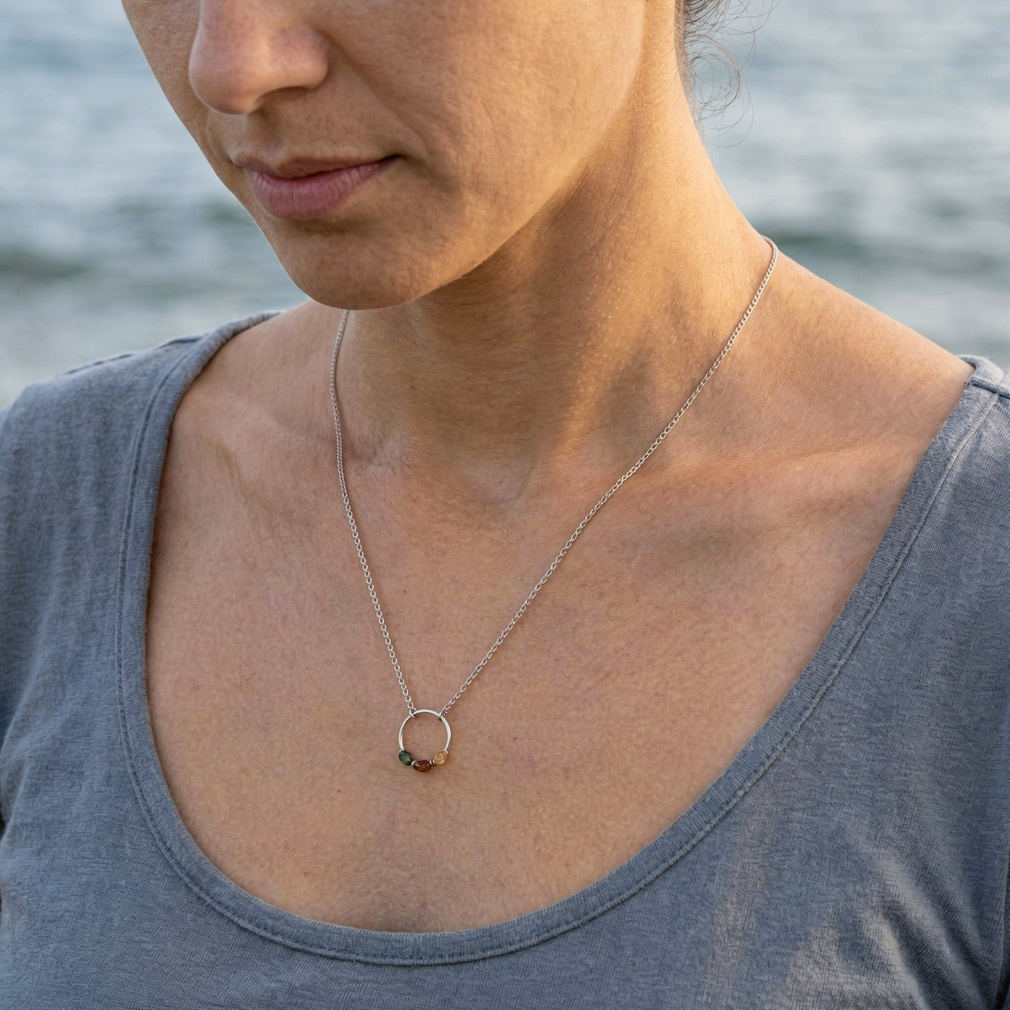 Collier ambre multicolore navette en argent rhodié 925 - porte