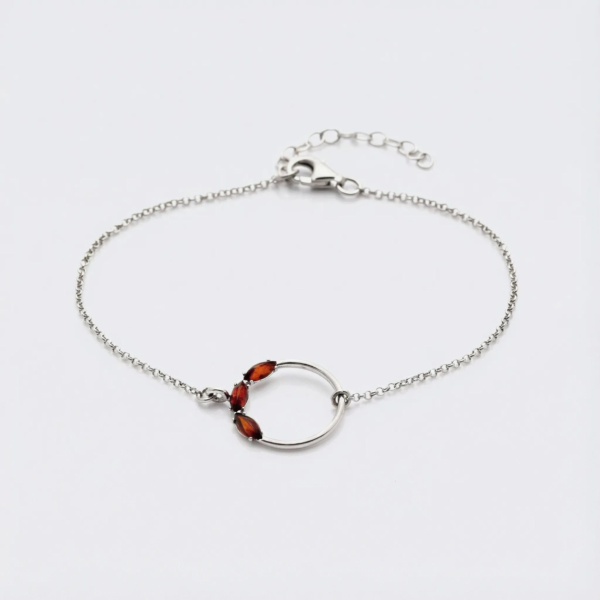 Bracelet ronde avec ambre cognac navette en argent rhodié 925