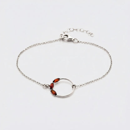 Bracelet ambre cognac navette 16 cm argent rhodié 925